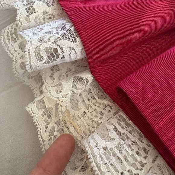 Vintage Jessica McClintock Gunne Sax Girls Christmas Party Dress 6 Red Lace Trim - Picture 10 of 12